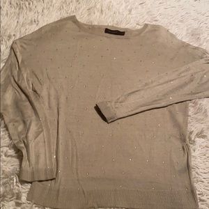 Taupe light sweater with small rhinestones